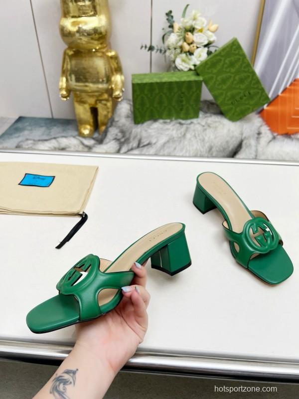 2025 Gucci Green Leather Slippers MJ00190/225