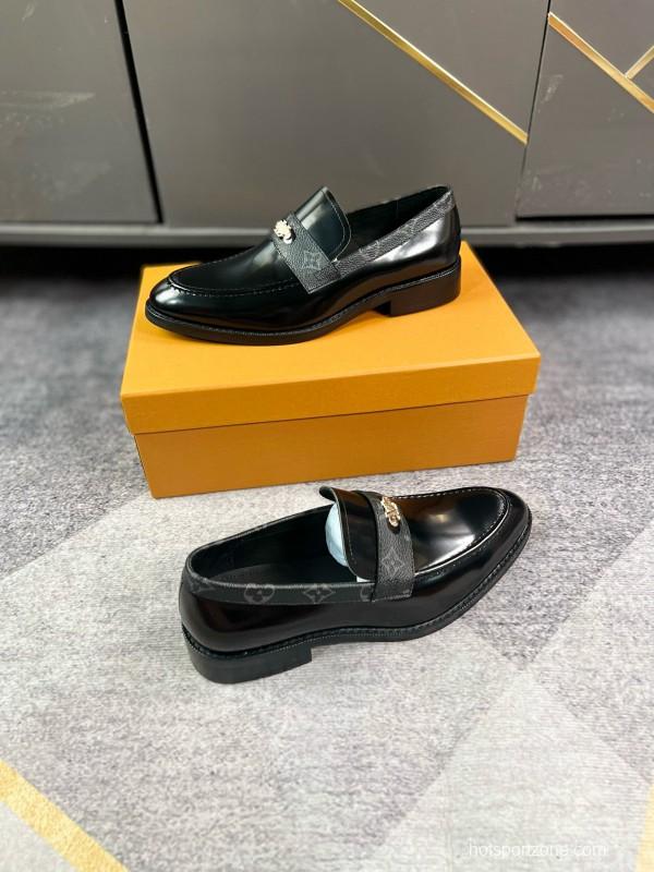 2024 Men Louis Vuitton Black Leather Formal Shoes MJ00290