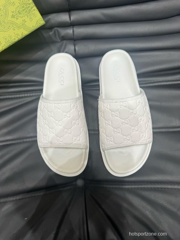 2024 GUCCI White Leather Slippers MJ00200