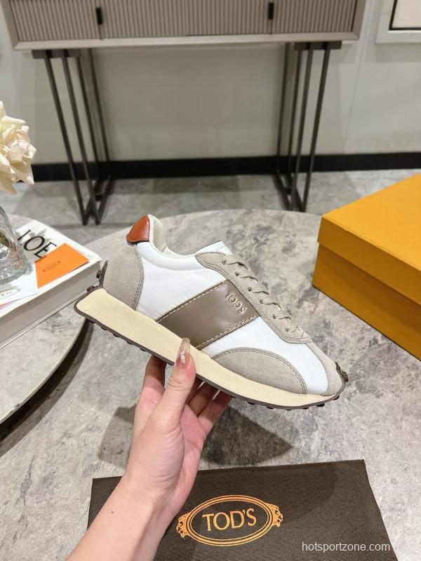 2025 Women TOD'S White Beige Suede Nylon Sneaker KFY00330