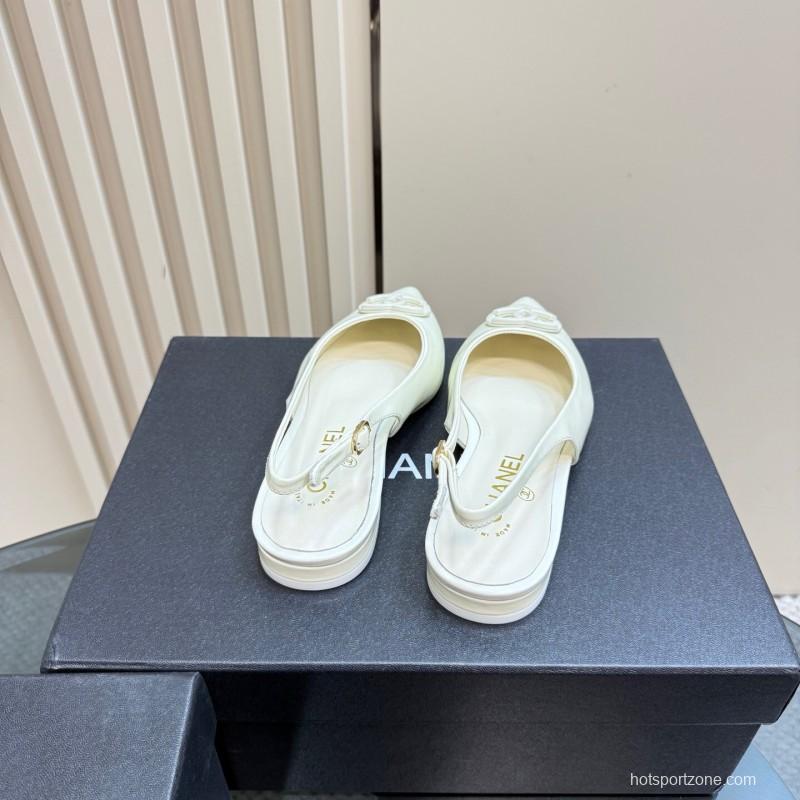 2025 Women Chanel White Leather Slingback Pumps