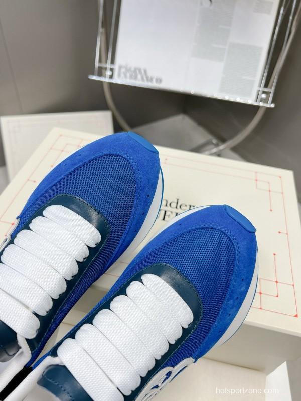 2024 Unisex Alexander McQueen Blue White Leather Suede Sneakers MJ00370