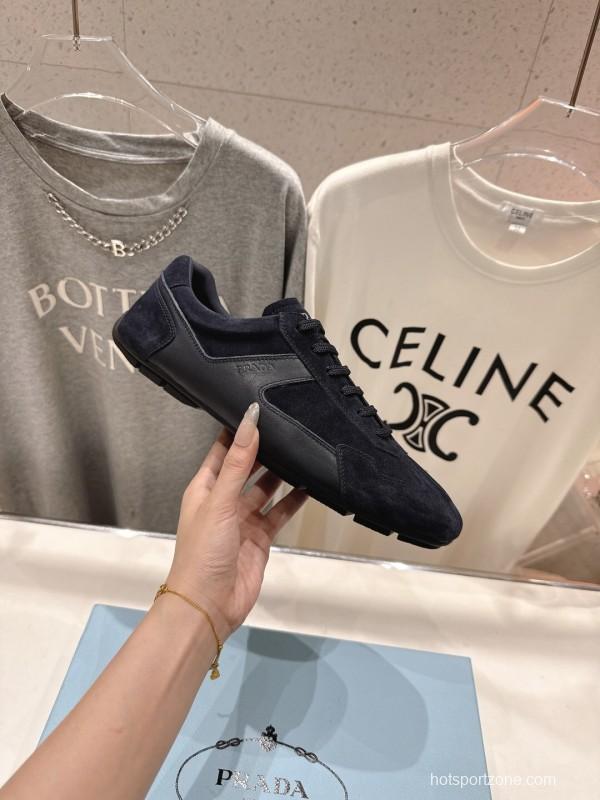 2025 Unisex Prada Navy Blue Suede Casual Shoes KFY00300