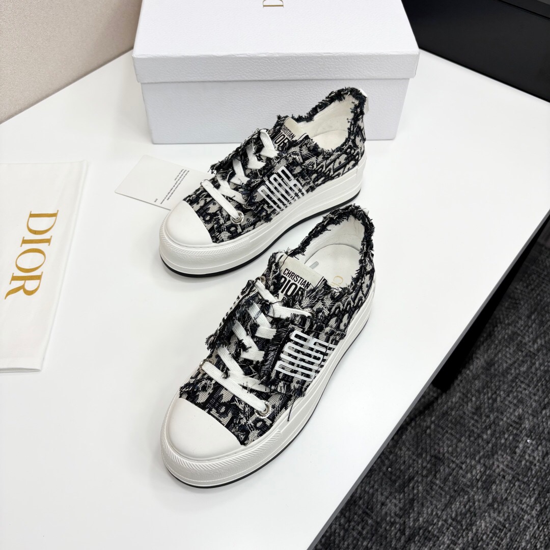 2025 Women Dior Black Grey Canvas Casual Sneaker LY00300