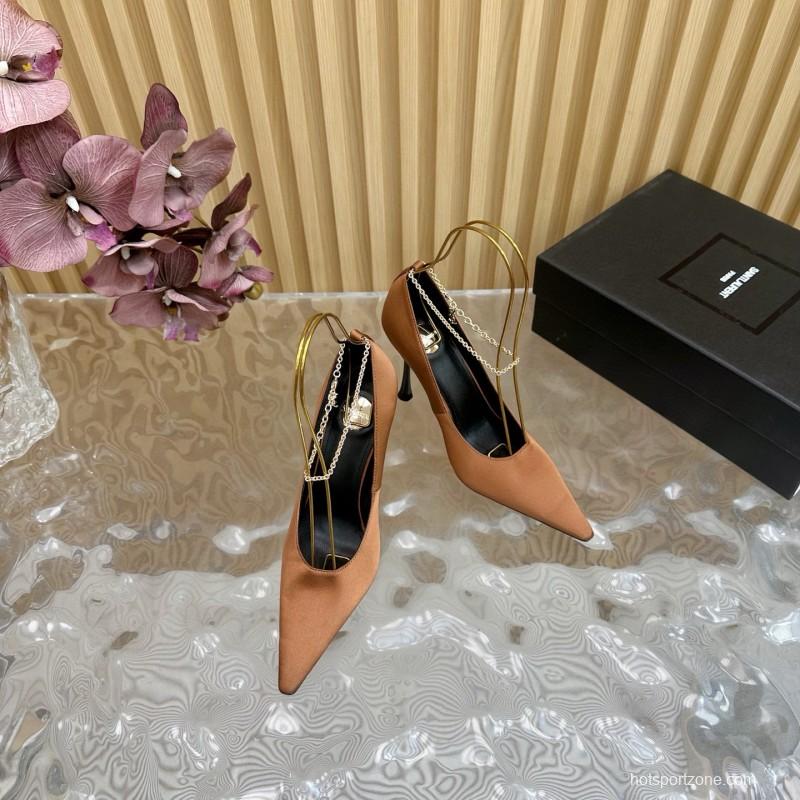 2025 Women Yves Saint Laurent Beige Leather Pointed Toe Pumps MJ00310