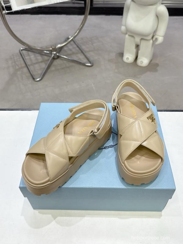 2025 Women Prada Beige Calfskin Sandals KFY00280