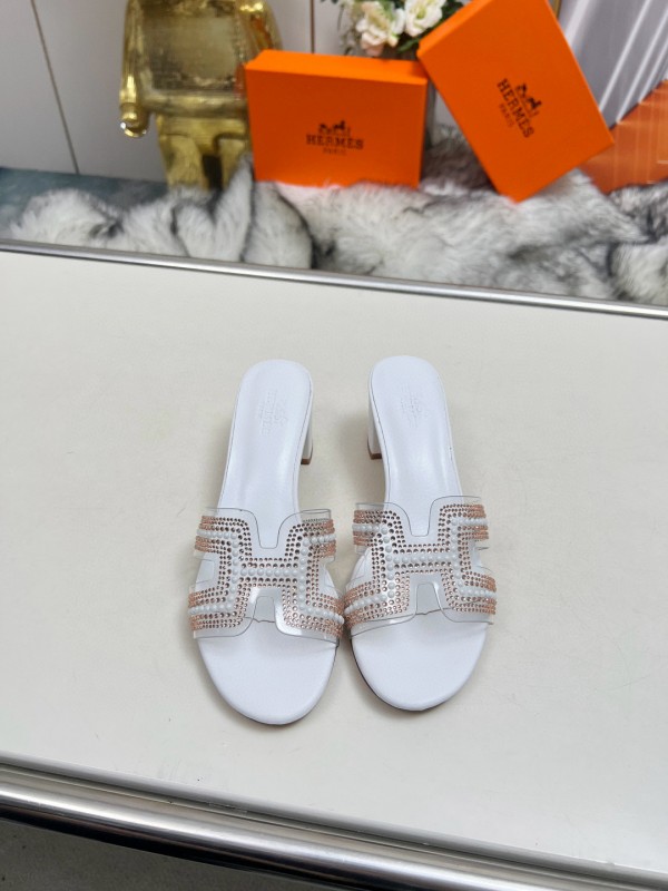 2025 Hermès White Leather Slippers H Pattern MJ00180