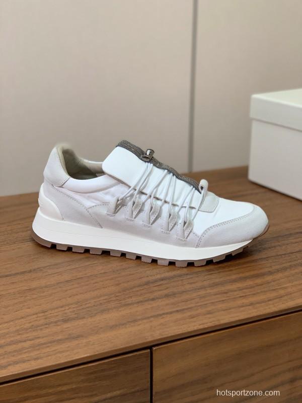 2025 Men Brunello Cucinelli White Leather Casual Sneakers
