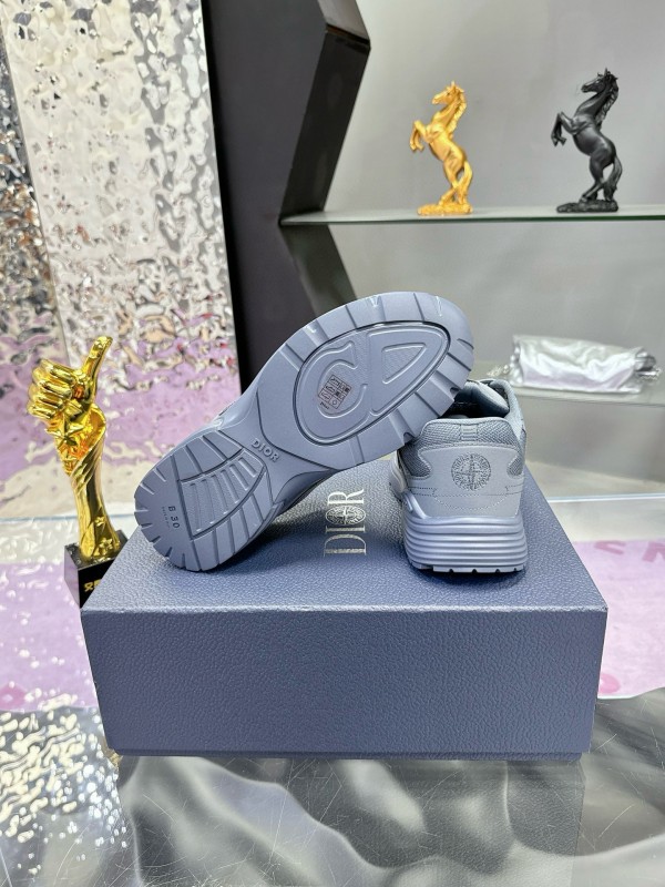 2024 Unisex Dior Stone Island Grey Mesh Tech Fabric B30 Sneakers MJ00330