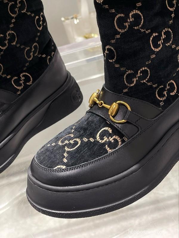 2024 Women Gucci Black Shearling Leather Snow Boots MJ00420