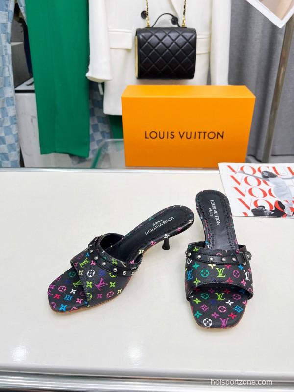 2025 Women Louis Vuitton Multicolor Leather Heeled Mules LY00260