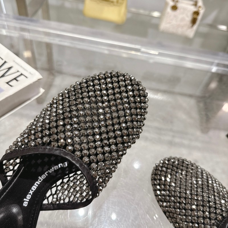 2025 Slippers Alexander Wang Black Mesh Leather Stud LY00310