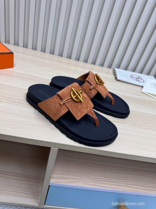 2025 Slippers Hermès Brown Suede Slippers