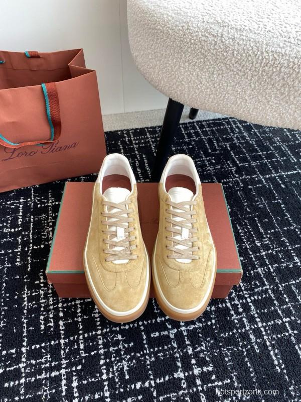 2024 Unisex Loro Piana Beige White Leather Suede Casual Shoes MJ00320