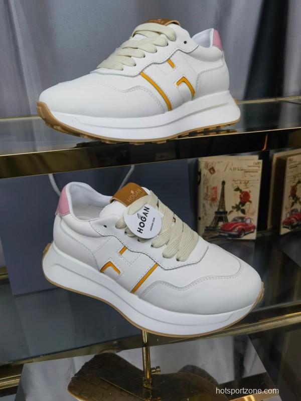 2025 Women HOGAN White Pink Leather Sneakers LY00360