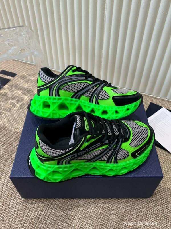 2024 Unisex Dior Green Black Leather Mesh Sneakers MJ00400