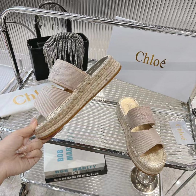 2025 Women Chloé Beige Fabric Espadrille Slip-On Sandals LY00320