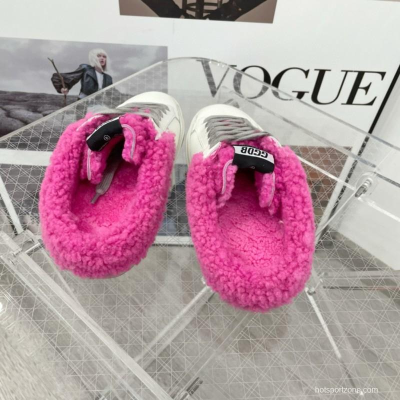 2025 Women GGDB White Pink Shearling Leather Sneakers