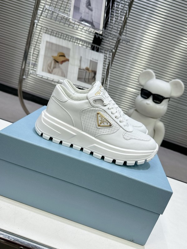 2025 Unisex Prada White Leather Sneakers KFY00310