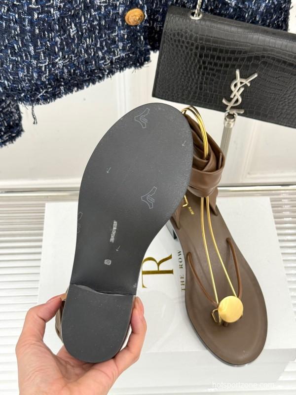 2025 Women Yves Saint Laurent Brown Leather Sandals KFY00300