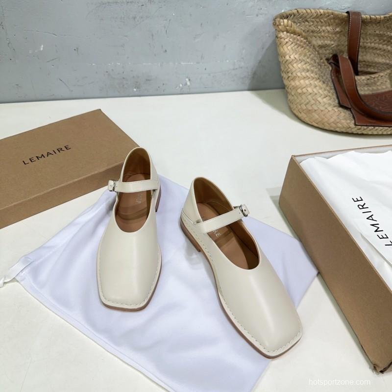 2025 Women Lemaire White Leather Mary Jane Strap Shoes