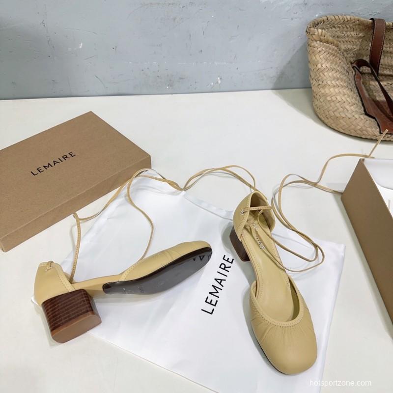 2025 Women LEMAIRE Light Yellow Lamb Leather Mid Heel Mary Jane KFY00300