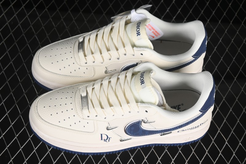 Nike Air Force 1 '07 Low Dior Collaboration Blue Four Small Silver Swoosh Casual Sneakers - XS2869-001
