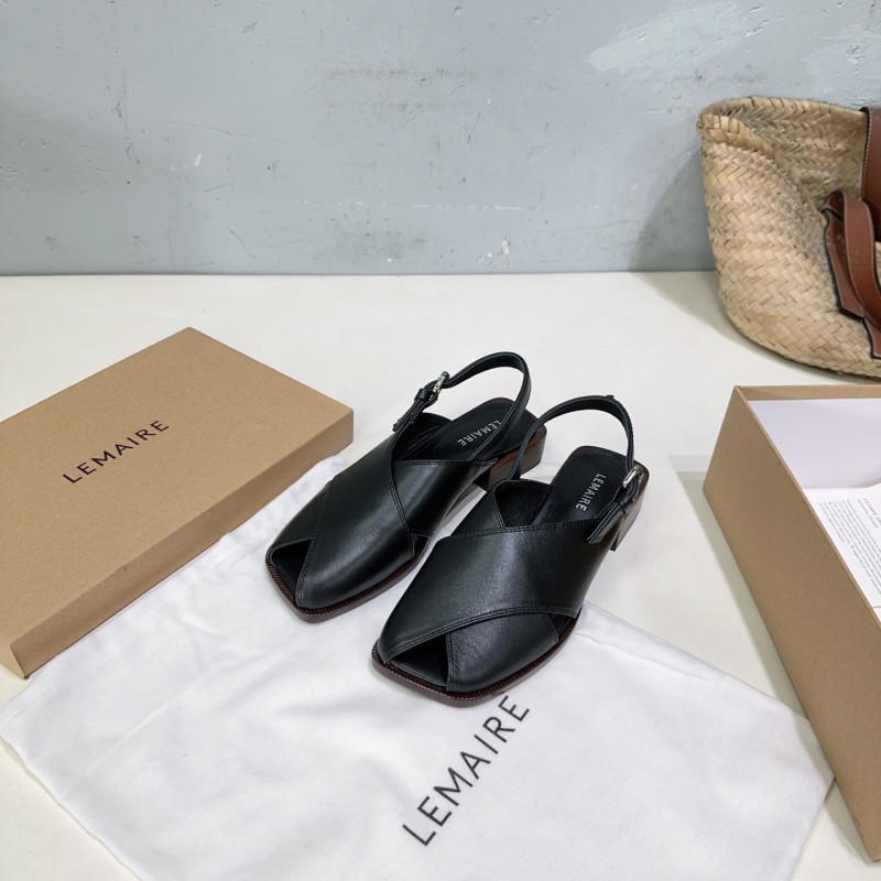2025 Women Lemaire Black Leather Sandals KFY00310