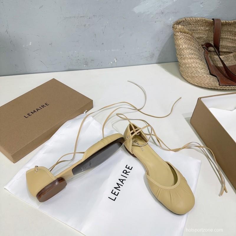 2025 Women LEMAIRE Light Yellow Lambskin Mary Jane Lace-up KFY00300