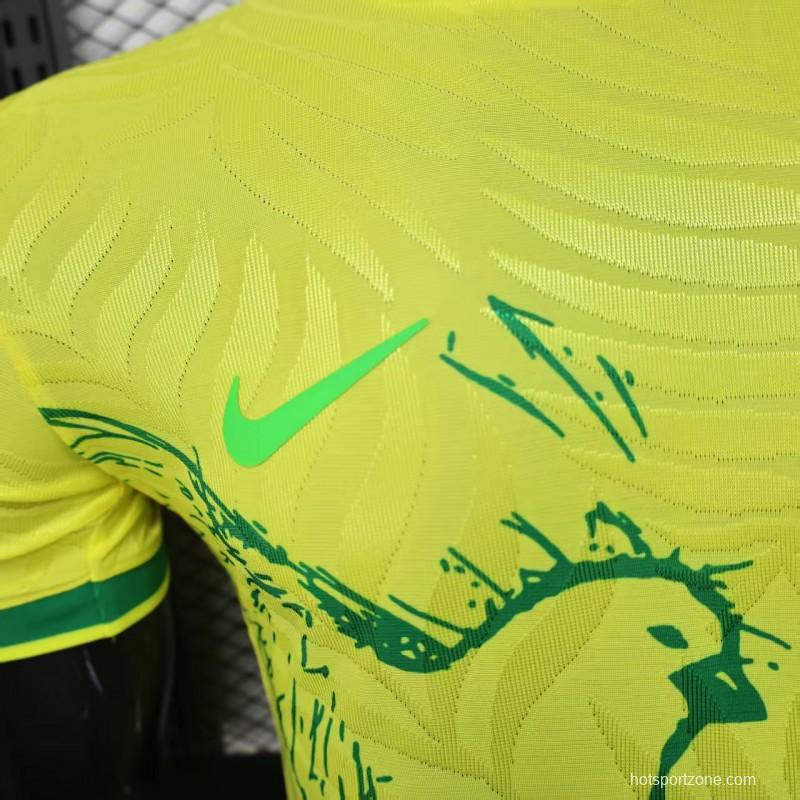 Player Version 2025 Brazil Yellow with Green Animal Pattern Jersey