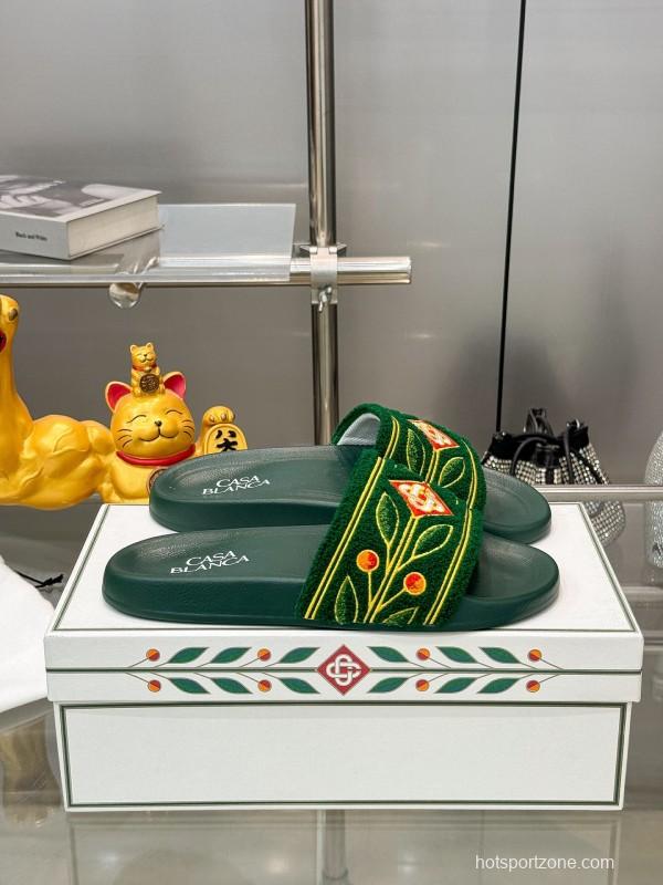 2025 Men CASA BLANCA Green Embroidery Slippers Original Embroidery KFY00160