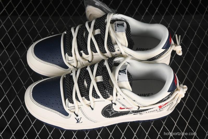 Nike SB Dunk Low LV Collaboration Strap Denim Black Swoosh Anniversary High-End Custom Low-Top Casual Skate Shoes - FC1688-220