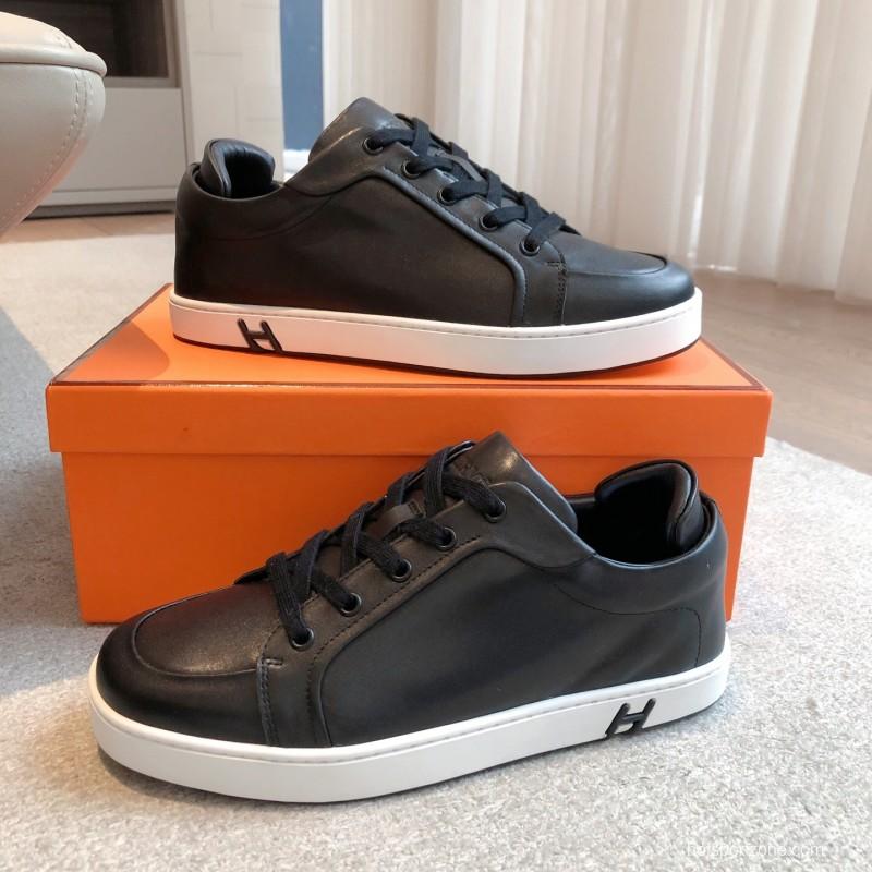 2025 Men Hermès Black Leather Sneakers AS00380