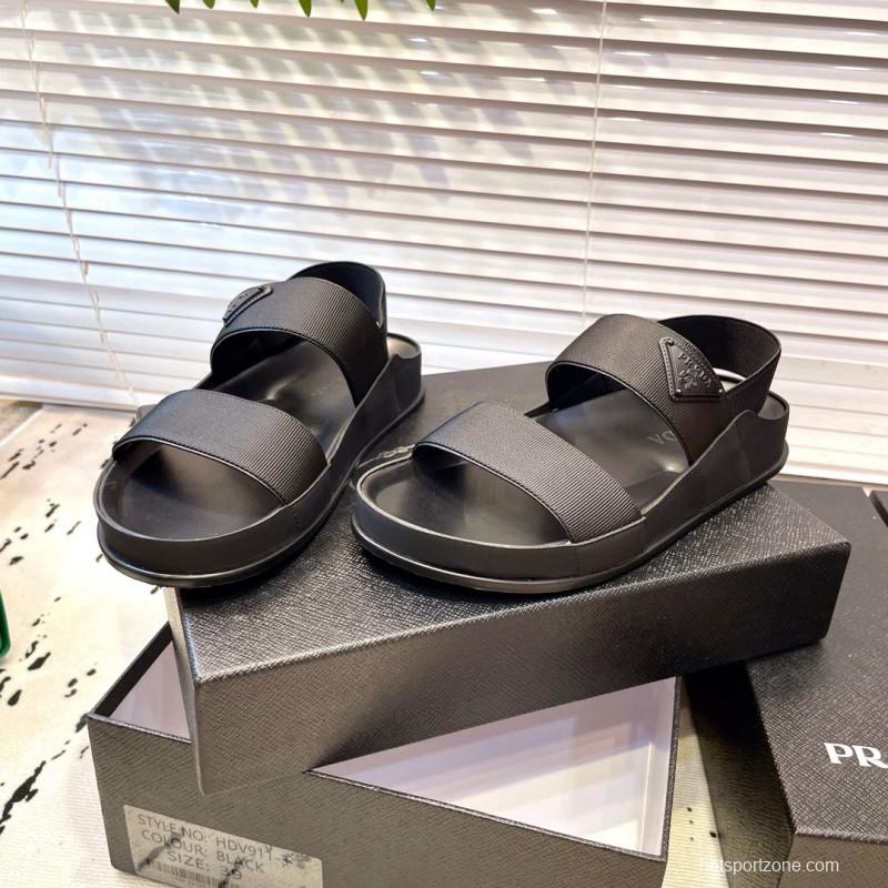 2025 Men Prada Black Fabric Sandals Original Sole KFY00230