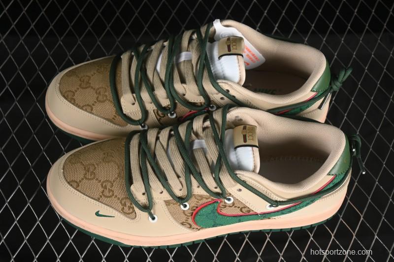 Nike SB Dunk Low Gucci Collaboration Strap Green Swoosh Anniversary High-End Custom Low-Top Casual Skate Shoes - DM6868-087