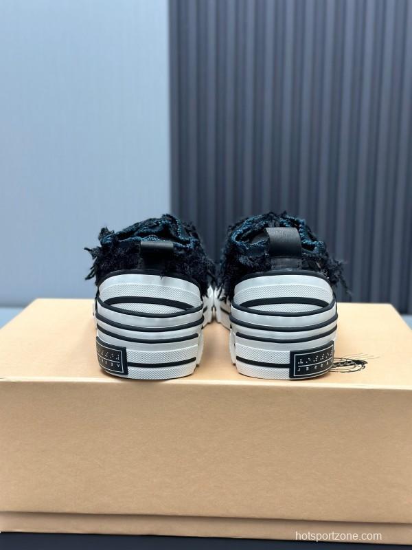 2025 Unisex XVESSEL Black Canvas Plimsolls Distressed Artistic AS00260