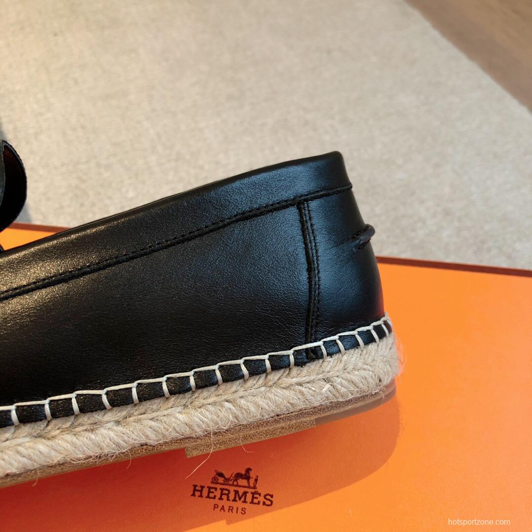 2025 Unisex Hermès Black Calfskin Leather Loafers AS00380