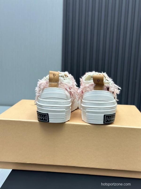 2025 Women XVESSEL Pink White Canvas Plimsolls Distressed AS00260