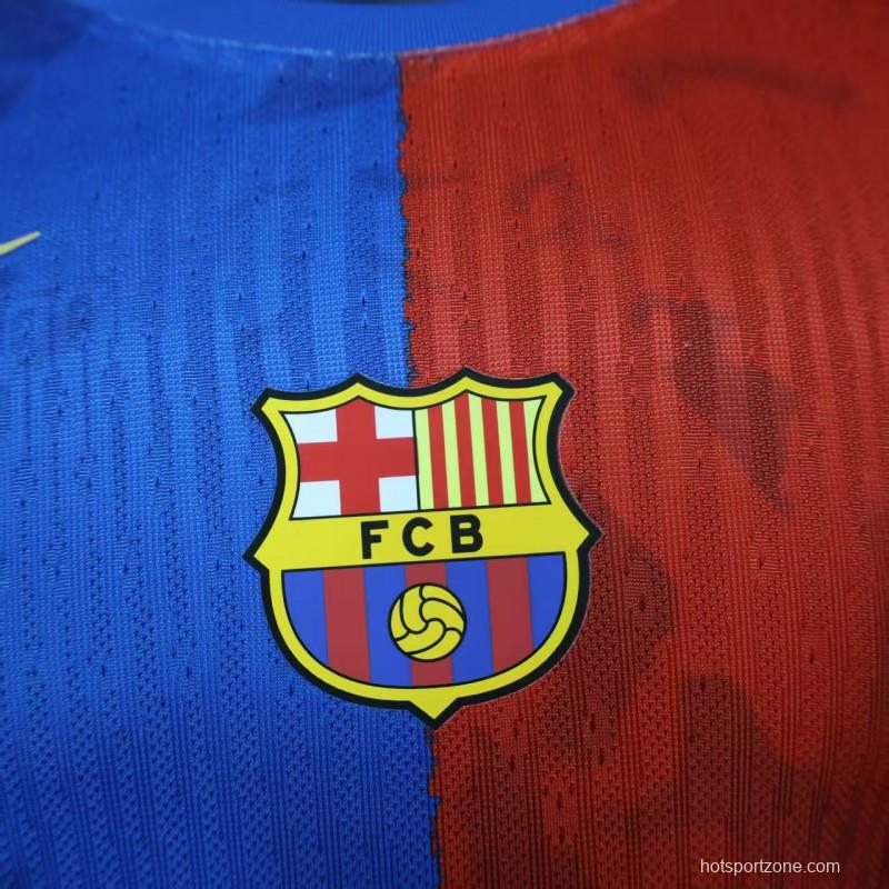 Player Version 25/26 Barcelona Travis Scott Blue with Red Half Split Jersey