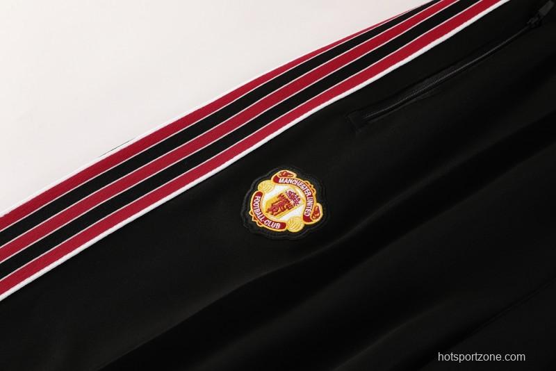 25/26 Manchester United Black Full Hoodie Zipper Jacket +Long Pants