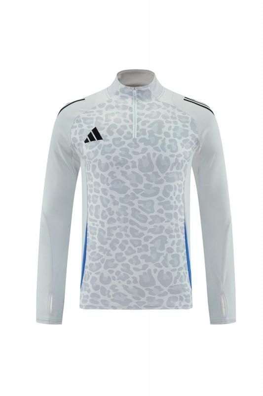 2025 Adidas Light Grey & Black with Leopard Print Pattern Half Zipper Jacket +Long Pants