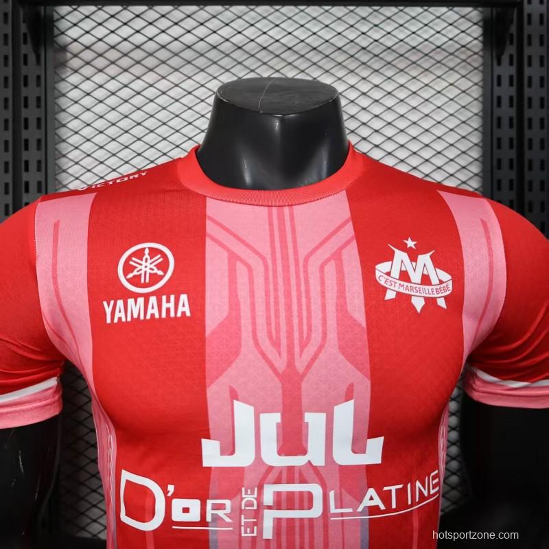 Player Version 25/26 Olympique de Marseille Red with Vertical Stripes Jersey