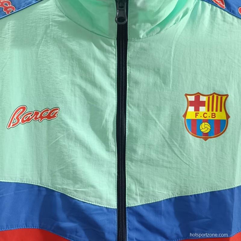 25/26 FC Barcelona Mint Green & Navy with Chevron Stripe Pattern Windbreaker