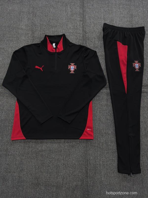 25/26 Kids Portugal Black Half Zipper Jacket+Long Pants