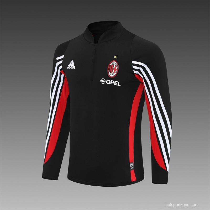 Retro 03/04 AC Milan Black Half Zipper Jacket+Long Pants