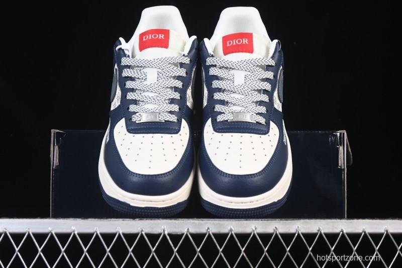 Nike Air Force 1 '07 Low Dior Collaboration White Blue Gray Hook Casual Sneakers - XD2588-603