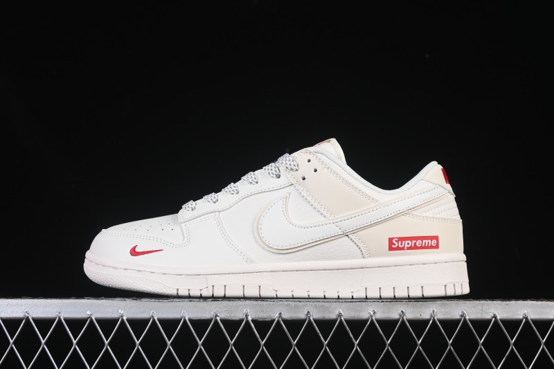 Nike SB Dunk Low Supreme Collaboration Off-White Red Swoosh Low-Top Casual Skate Shoes - CS1688-109
