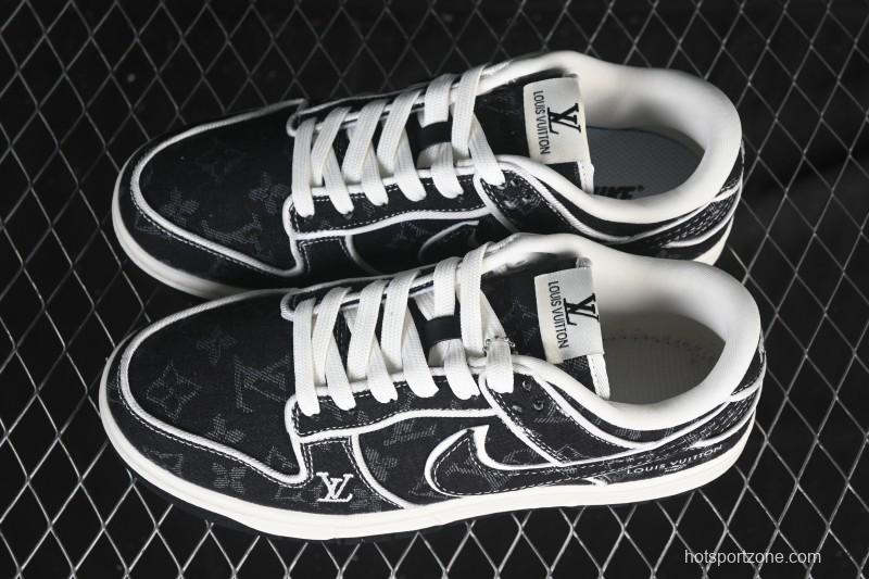 Nike SB Dunk Low LV Collaboration White Dark Black Denim High-End Custom Low-Top Casual Skate Shoes - SC0601-467