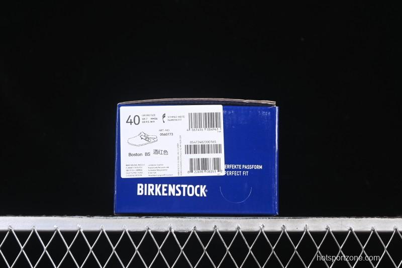 Birkenstock Sandals Series with Soft Leather Upper and Cork Rubber Midsole - Red Wine