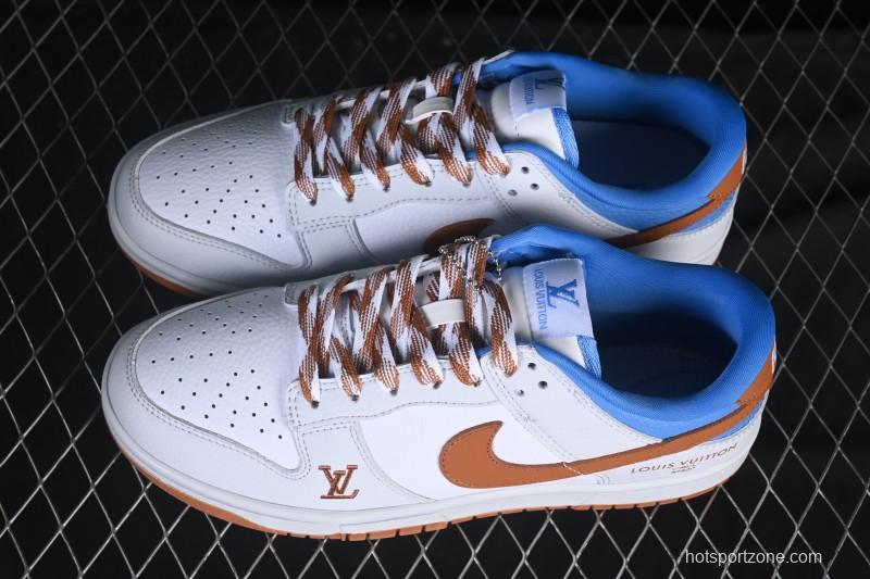 Nike SB Dunk Low LV Collaboration White Grey Brown Blue Anniversary High-End Custom Low-Top Casual Skate Shoes SC0601-474